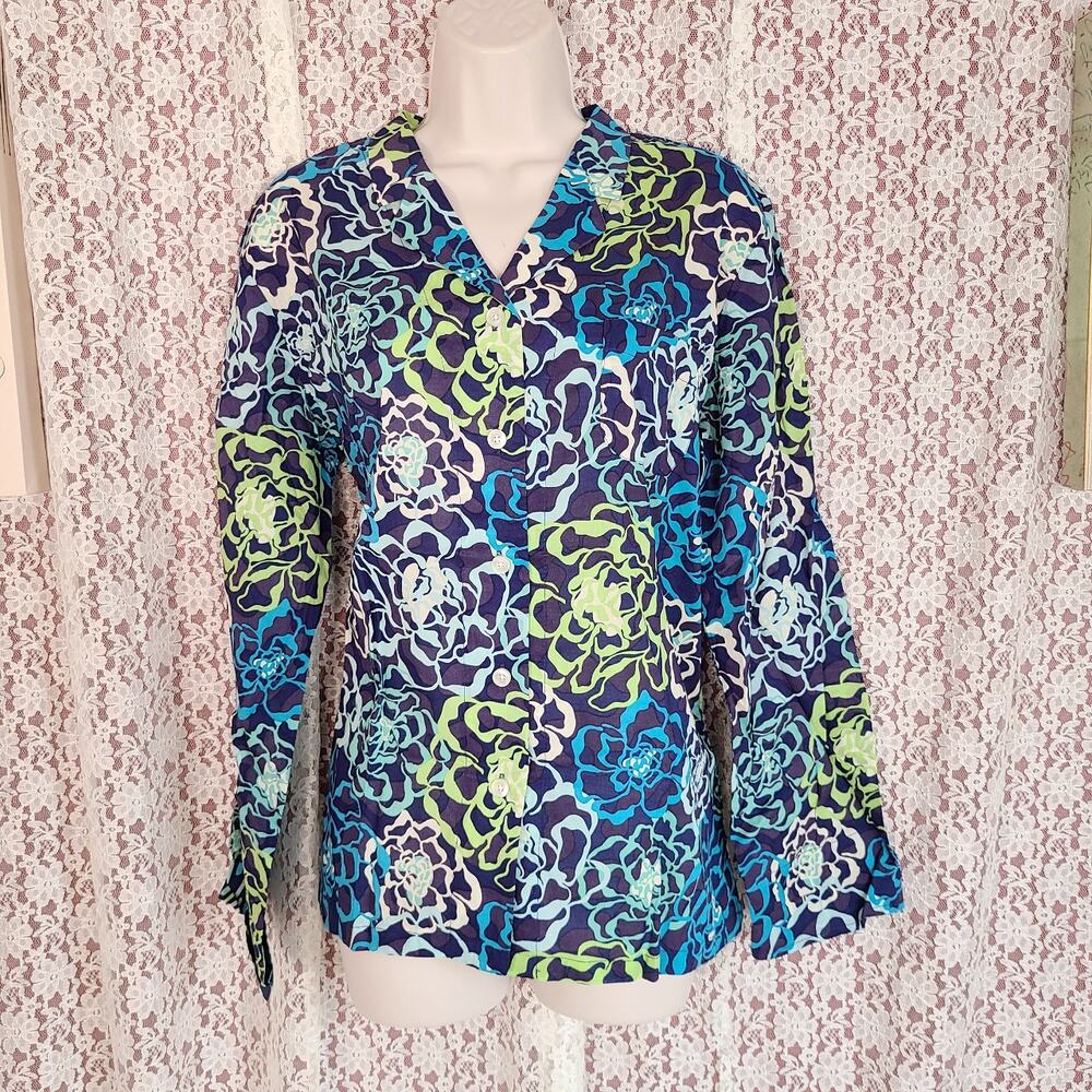 nwt vera bradley katalina blues floral sleep shirt with pockets size 4 6